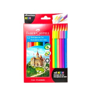 LAPICES DE COLORES FABER-CASTELL X 12 LARGOS + 6 NEON