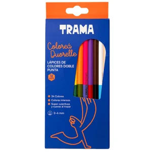LÁPICES DE COLORES DOBLE PUNTA TRAMA POR 12 UNIDADES